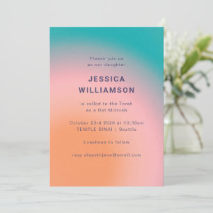 Invitation Super rétro couleur Turquoise rose orange Bat mitz