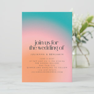 Invitation Super rétro couleur Turquoise rose orange Mariage