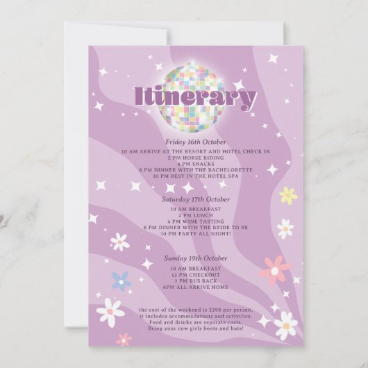 Invitation Super rétro disco fleurie week-end bachelorte (Dos)