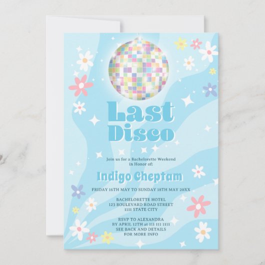 Invitation Super rétro disco fleurie week-end bachelorte (Devant)