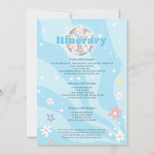 Invitation Super rétro disco fleurie week-end bachelorte (Dos)