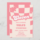 Invitation Super Retro Eleven Rose 11e anniversaire (Devant / Derrière)