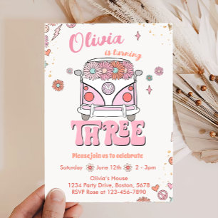 Invitation Super Retro Fleurs roses 3ème anniversaire Invitat