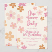 Invitation Super Retro Floral 1er anniversaire (Devant / Derrière)