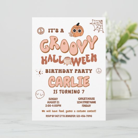 Invitation Super Retro Halloween fête d'anniversaire, n'impor (Debout devant)