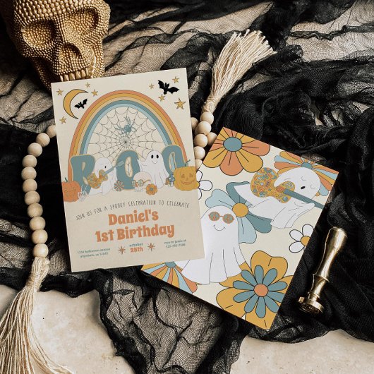 Invitation Super Retro Halloween Ghost Boy's Birthday