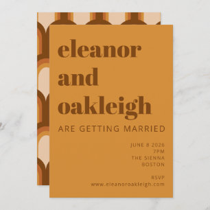 Invitation Super Retro les années 70 Design Gras Brown Mariag