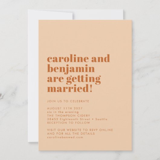 Invitation Super Retro les années 70 Design Mariage en terre  (Devant)