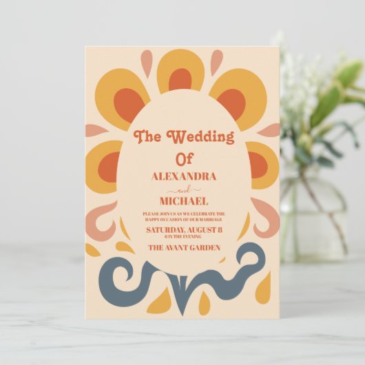 Invitation Super Retro Pink & Gold Mariage (Debout devant)