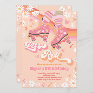 Invitation Super Retro Rainbow Roller Patinage Anniversaire f