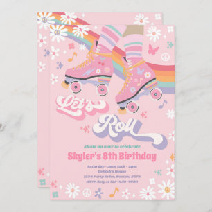 Invitation Super Retro Rainbow Roller Patinage Anniversaire f