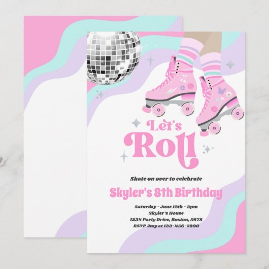 Invitation Super Retro Roller Ski Disco Anniversaire Fête (Devant / Derrière)
