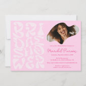 Invitation Super rétro Script chic Pink Photo nuptiale douche (Devant)