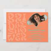Invitation Super rétro Script corail chic Photo nuptiale (Devant)
