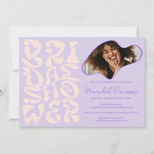 Invitation Super rétro Script lavande Photo nuptiale (Devant)