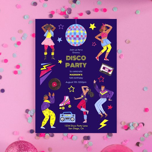 Invitation Super Roller Disco Purple Party Millennial Retro