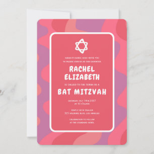 Invitation Super rose Waves Star de David Bat mitzvah personn