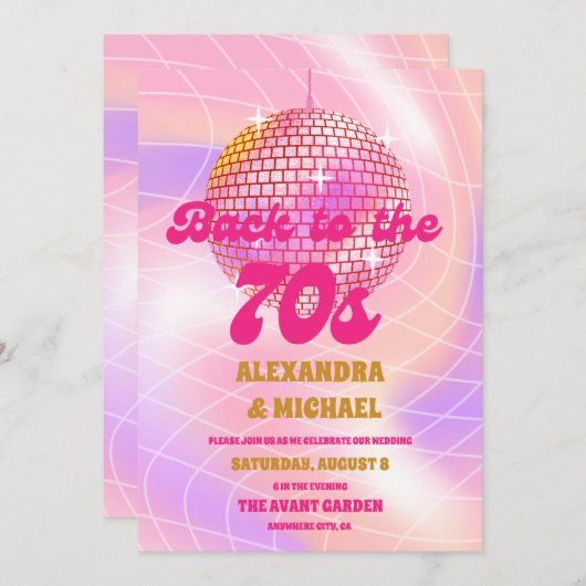 Invitation Super rouleaux rétro rose et Mariage or (Devant / Derrière)