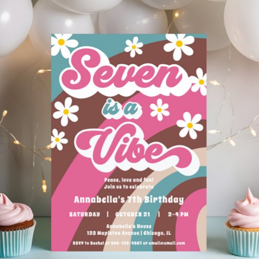 Invitation Super Seven est une Vibe rose turquoise fille 7e a