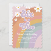 Invitation Super Six est une vibe Retro Rainbow 6th Birthday (Devant)