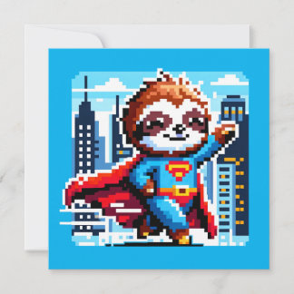 Invitation Super Sloth Funny Pixel Art Hero Design de paysage