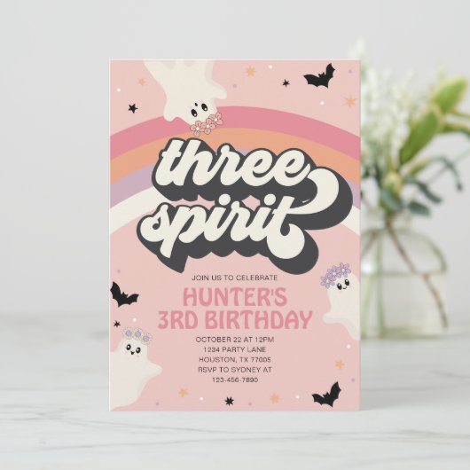 Invitation Super trois Esprit fille 3e anniversaire Halloween (Debout devant)