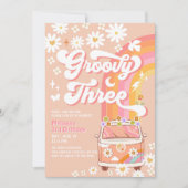 Invitation Super TROIS Rose Peach Daisy Hippie anniversaire (Devant)