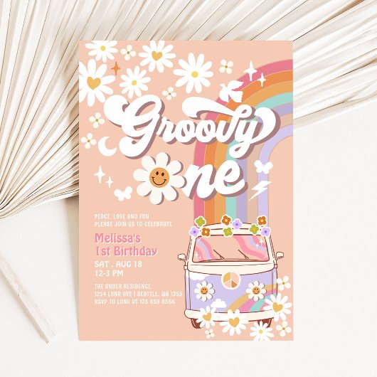 Invitation Super UN 1er anniversaire Hippie 70's Retro