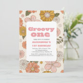 Invitation Super un 1er anniversaire Retro Retro floral (Debout devant)