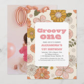 Invitation Super un 1er anniversaire Retro Retro floral (Devant / Derrière)