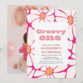 Invitation Super un 1er anniversaire rose et orange (Devant / Derrière)