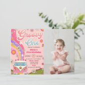 Invitation Super Un arc-en-ciel Floral 1er anniversaire de fê (Debout devant)