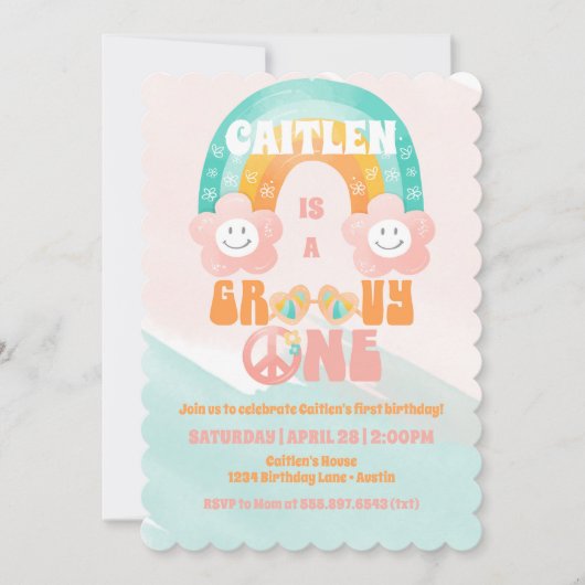 Invitation Super Un Premier Anniversaire Fleurs arc-en-ciel r (Devant)