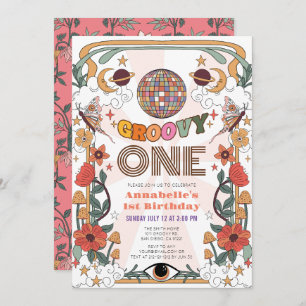 Invitation Super Un Psychédélique Rétro Fille 1er Anniversair