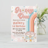 Invitation Super Un Retro Daisy Arc-en-ciel Premier anniversa (Debout devant)