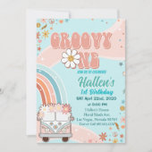 Invitation Super Un Retro Daisy Arc-en-ciel Premier anniversa (Devant)