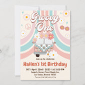Invitation Super Un Retro Daisy Arc-en-ciel Premier anniversa (Devant)