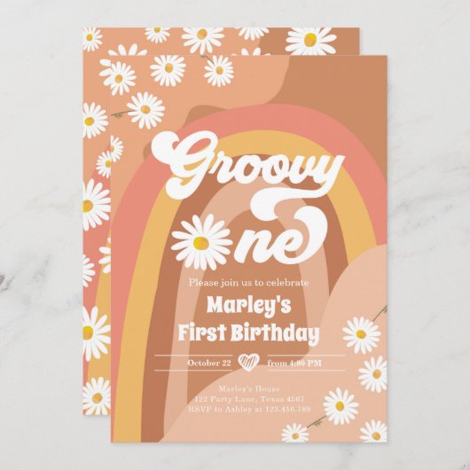 Invitation Super Un Retro Daisy Boho Hippie Premier anniversa (Devant / Derrière)