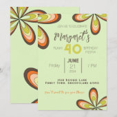 Invitation Super Vert 40 Anniversaire Fête les années 70 Hipp (Devant / Derrière)