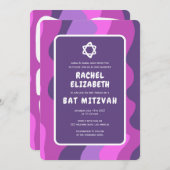 Invitation Super violet Waves Star David Bat mitzvah personna (Devant / Derrière)