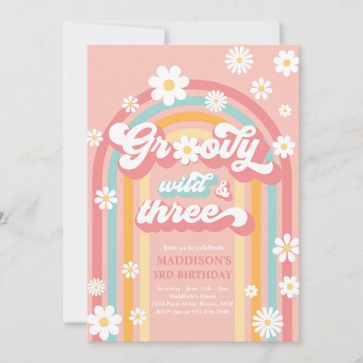 Invitation Super Wild Et Trois Boho Daisy Rainbow Anniversair (Devant)