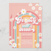 Invitation Super Wild Et Trois Boho Daisy Rainbow Anniversair (Devant / Derrière)