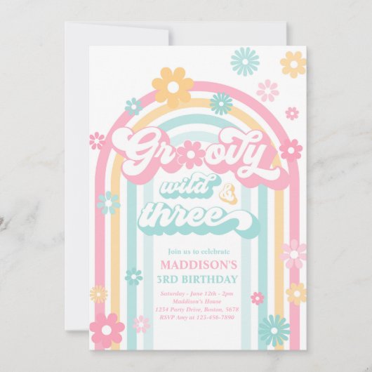 Invitation Super Wild Et Trois Boho Daisy Rainbow Anniversair (Devant)