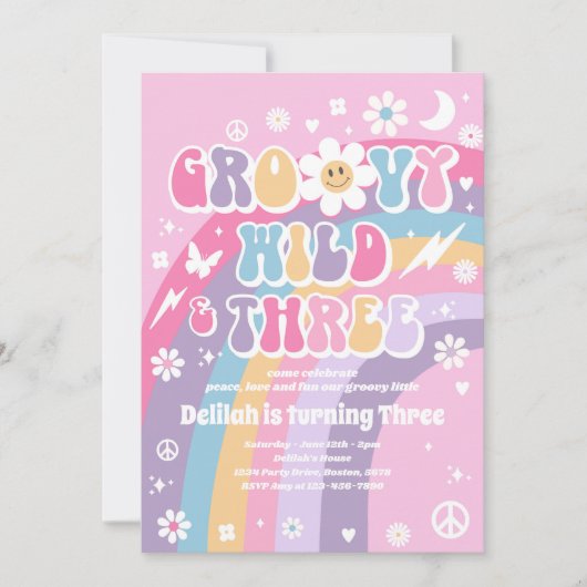 Invitation Super Wild Et Trois Hippie 3e fête d'anniversaire (Devant)