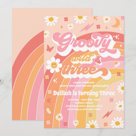 Invitation Super Wild Et Trois Hippie 3e fête d'anniversaire (Devant / Derrière)