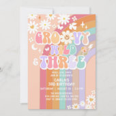 Invitation Super Wild et trois hippie Retro 3e anniversaire (Devant)