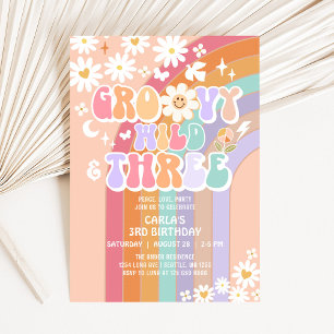 Invitation Super Wild et trois hippie Retro 3e anniversaire