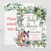 Invitation Superbe aquarelle Floral Horse Baby shower (Devant / Derrière)