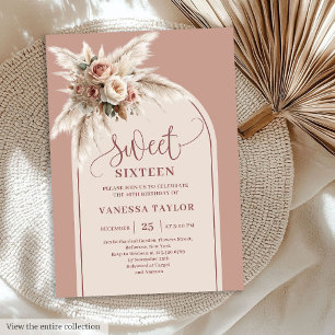 Invitation Superbe Arche Pastel Rose Pampas Floral Boho Seize