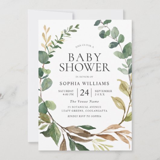 Invitation Superbe Baby shower de couronne Feuille verte (Devant)